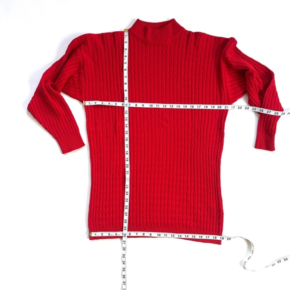 VTG LANA MERINO MOCK-NECK 100% PURE WOOL CABLE KNIT RED LONGLINE TUNIC SWEATER L - Picture 10 of 12